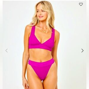 NWT L*SPACE Ribbed Hailey Bikini Top Berry add cup